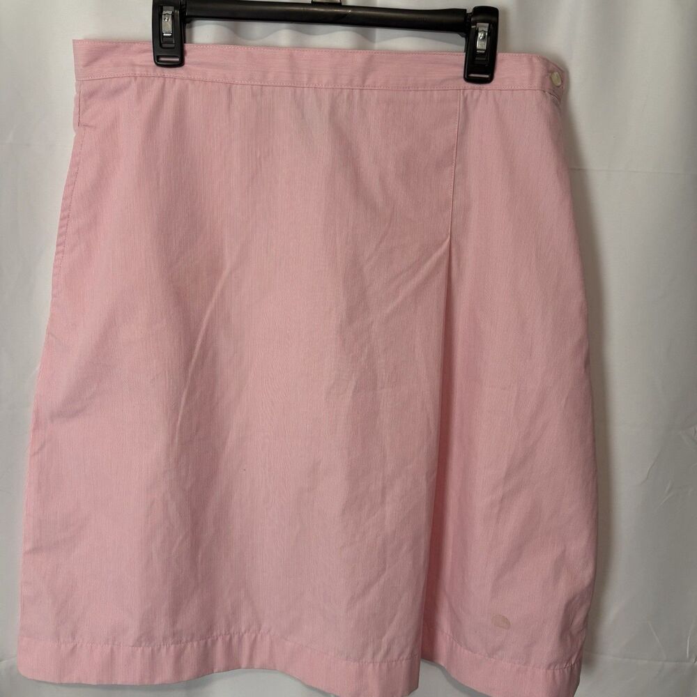 LANDS END Women’s Seer sucker Pink & White Striped Skirt Size 12 Knee Length